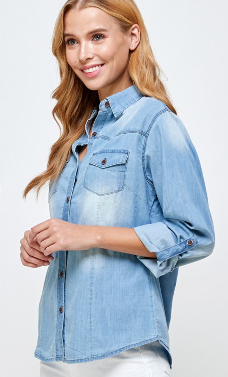 Desert Dreamin' Light Wash Chambray Denim Top