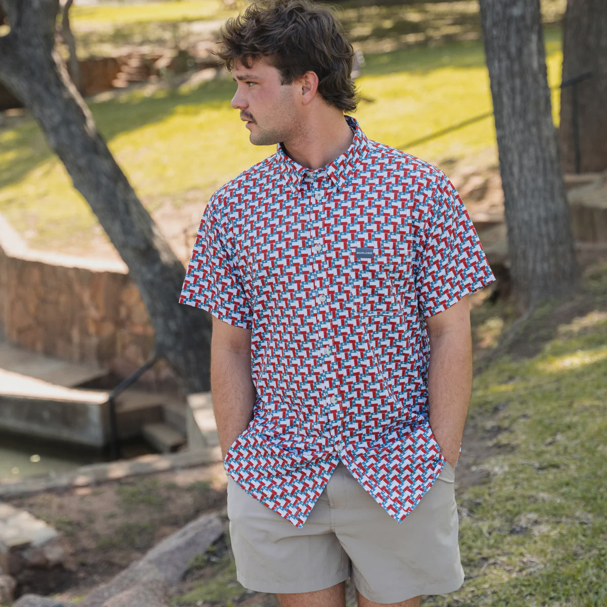 RESTOCK Texas Flags Burlebo Button Up