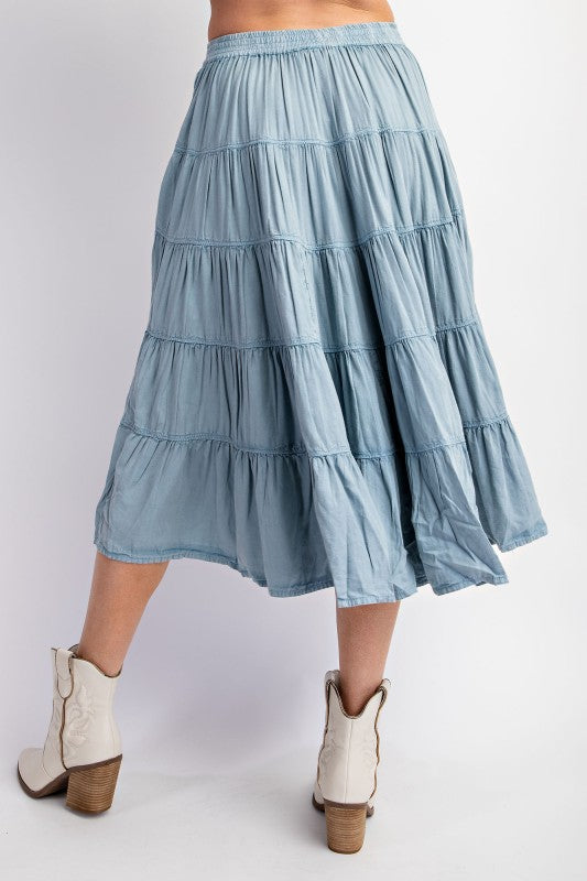 Right On Cowboy Ruffled Denim Mid Maxi