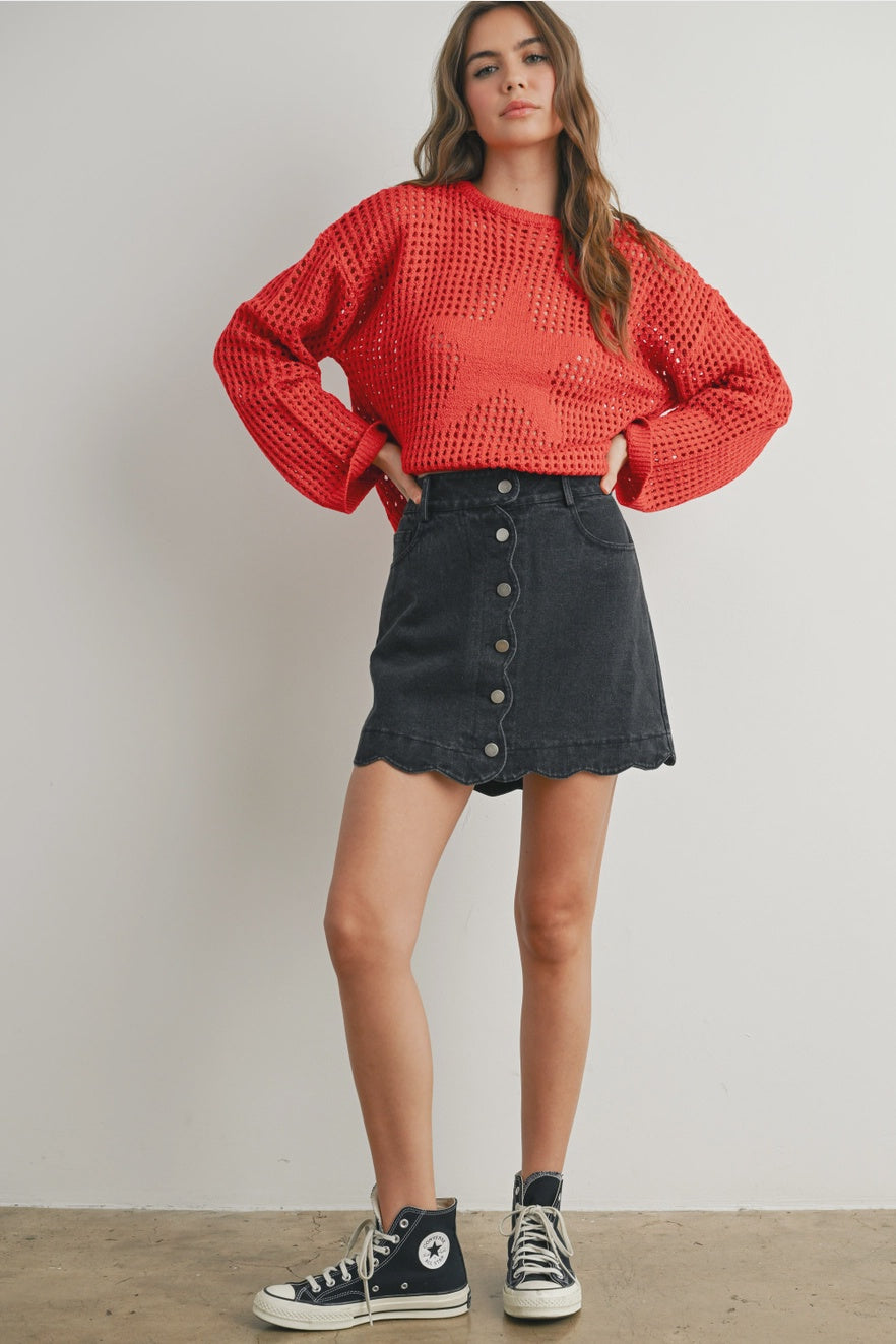 Black Betty Black Denim Scalloped Skirt