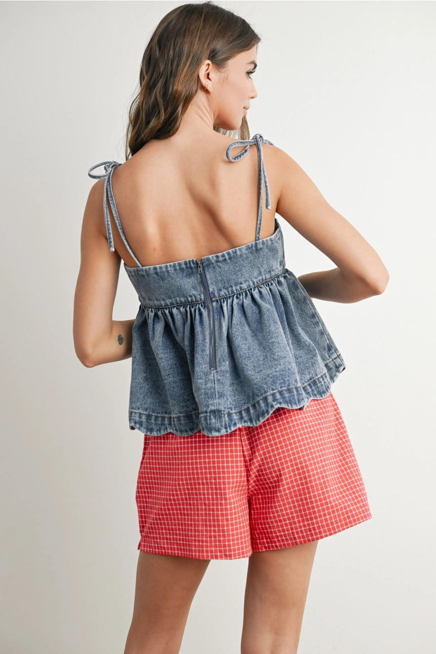 On Shore Time Scalloped Denim Top