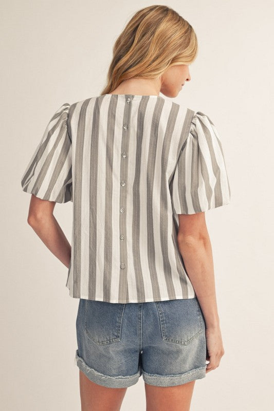 Seaside Avenue Grey Striped Blouse