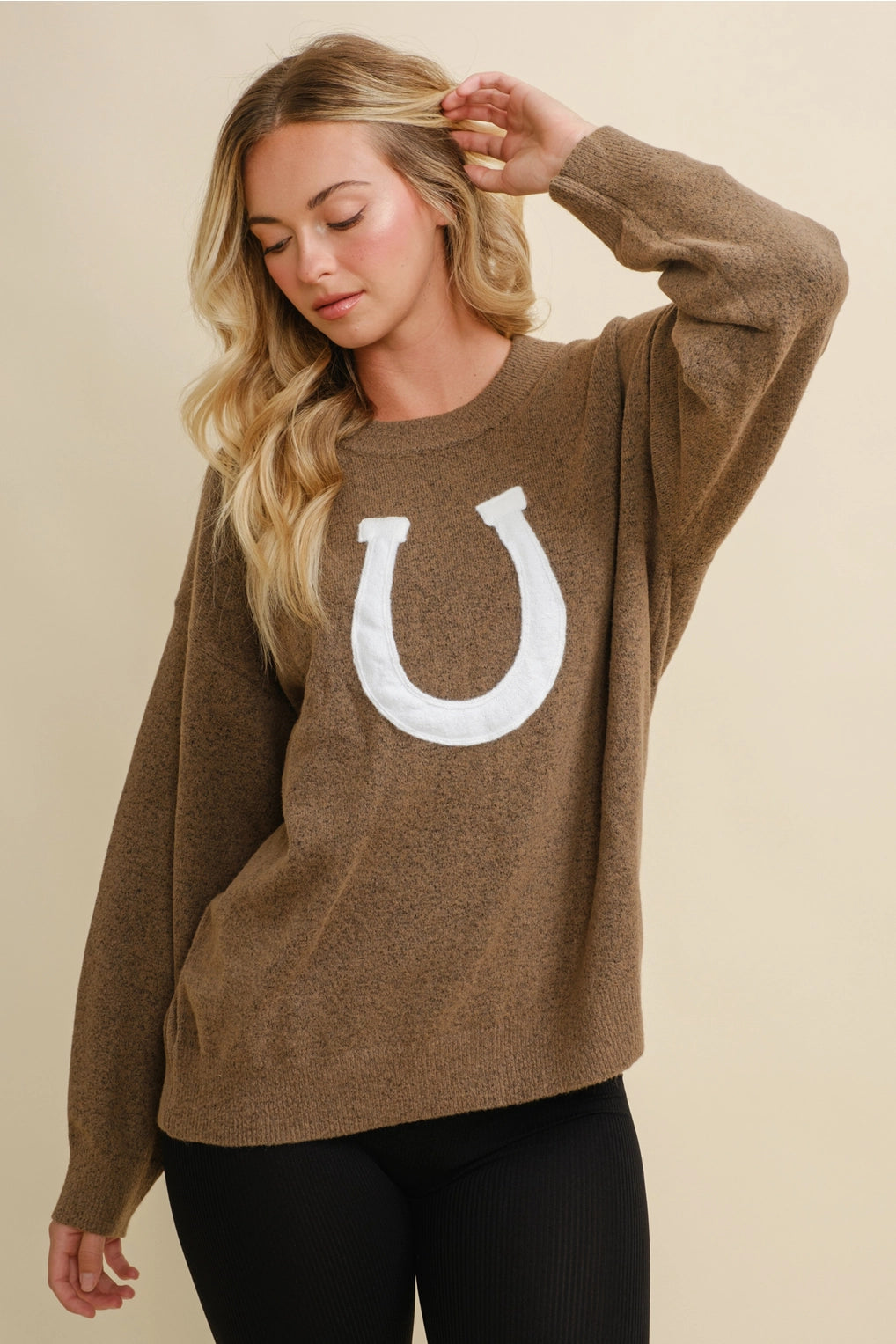 Bareback Rider Brown Horse Shoe Sweater