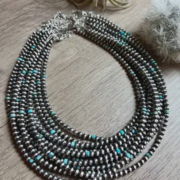 Sterling Silver Navajo Pearls & Kingman Turquoise Necklace