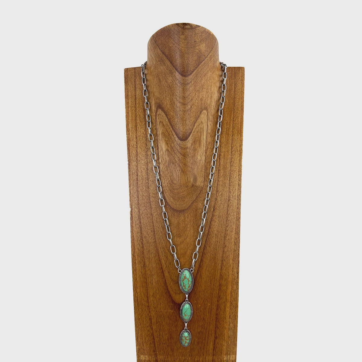 Silver Chain Necklace With Green Pendant