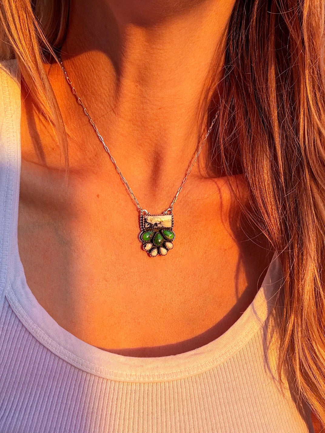 Sterling Silver Genuine Turquoise & White Buffalo Necklace