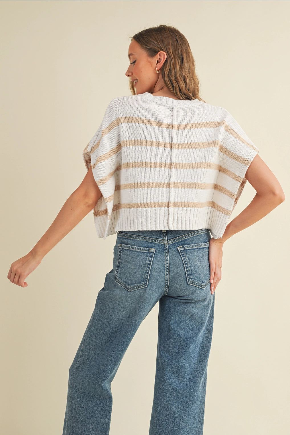 Come Closer Ivory Striped Cropped Knit Top