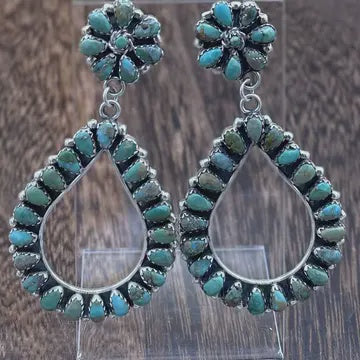 Navajo Handmade Sterling Silver Kingman Turquoise Cluster Post Earrings