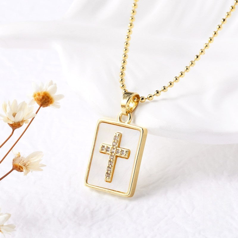 Opal Rhinestone Cross Necklace