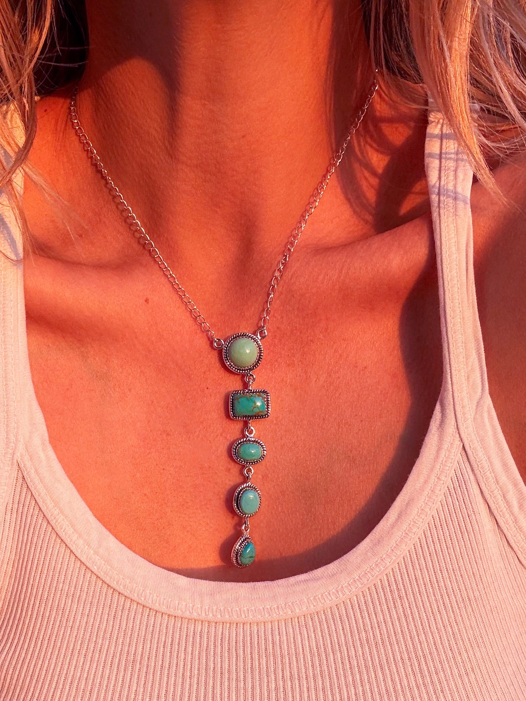 Sterling Silver & Genuine Turquoise Lariat Necklace