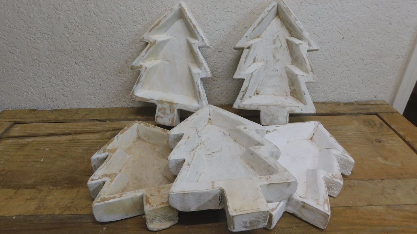 White Wooden Christmas Tree Bowl