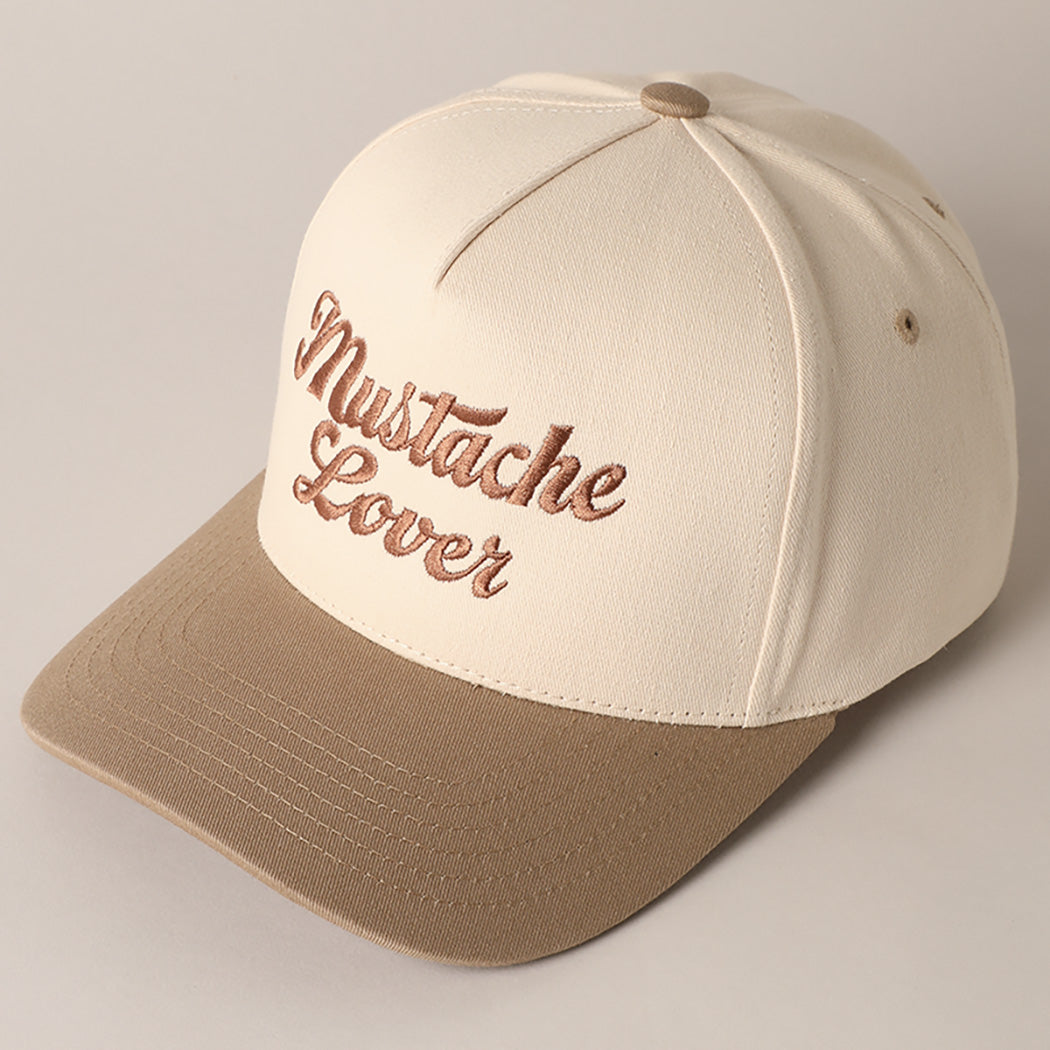 Mustache Lover Beige Embroidered Trucker Hat
