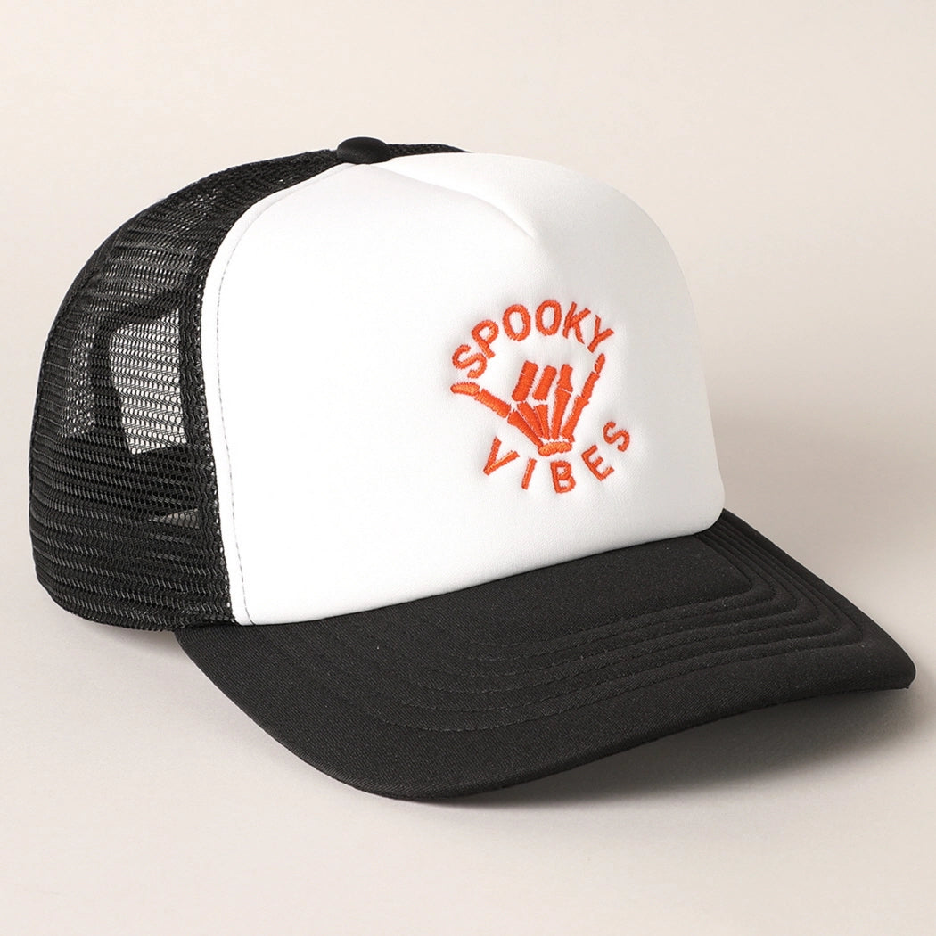 Spooky Vibes Black Embroidered Trucker Hat