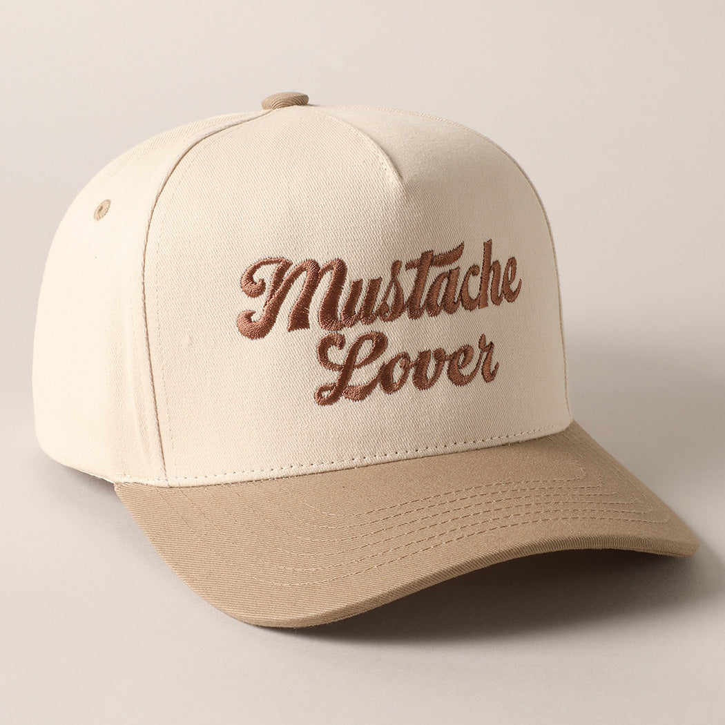 Mustache Lover Beige Embroidered Trucker Hat