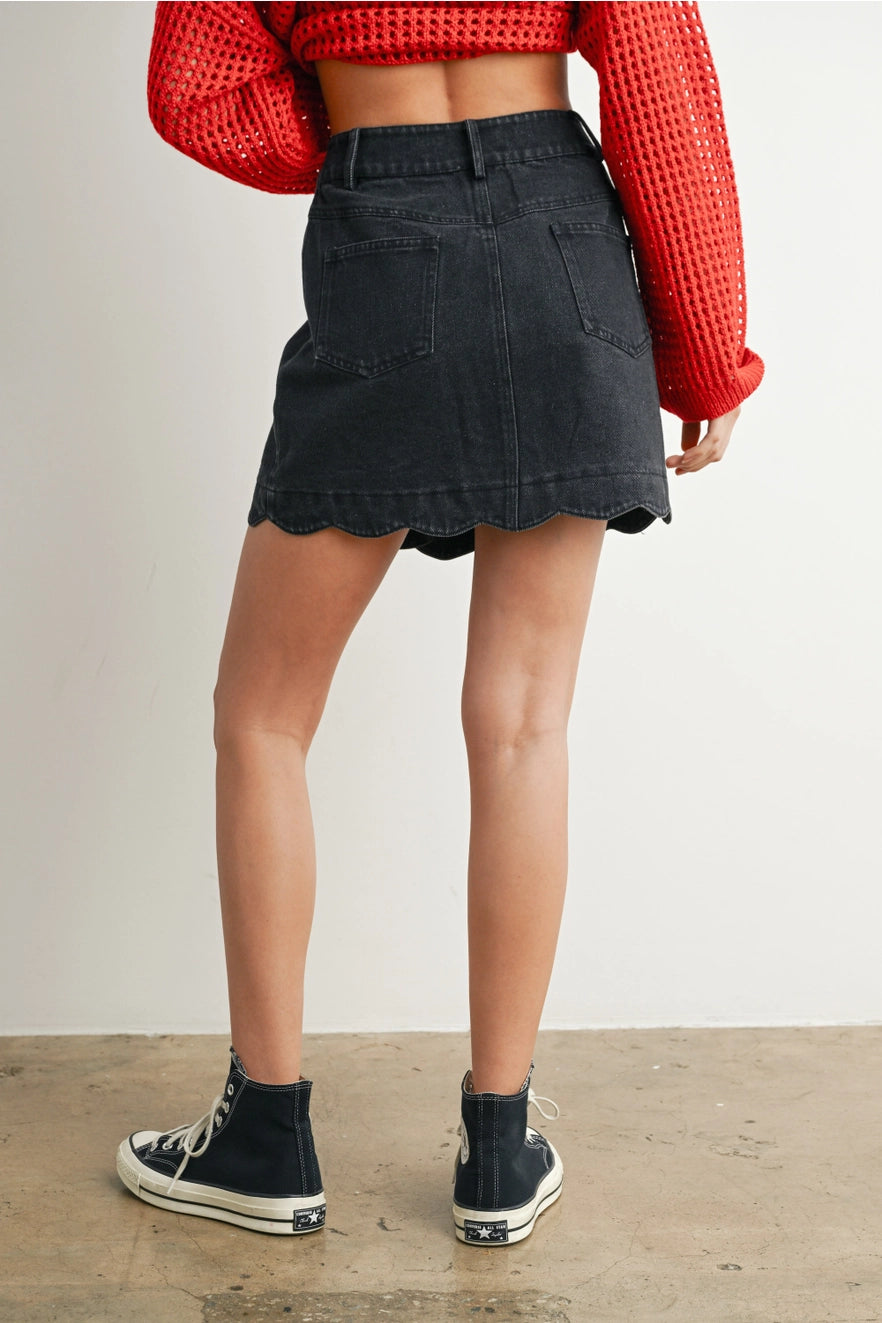 Black Betty Black Denim Scalloped Skirt