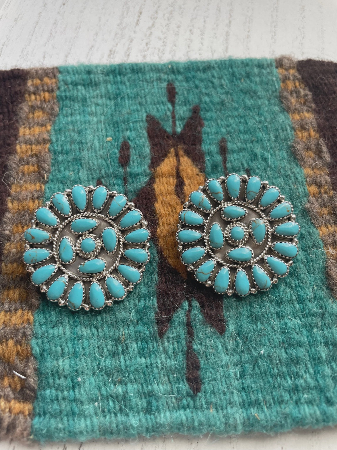 Sterling Silver Kingman Turquoise Cluster Earrings