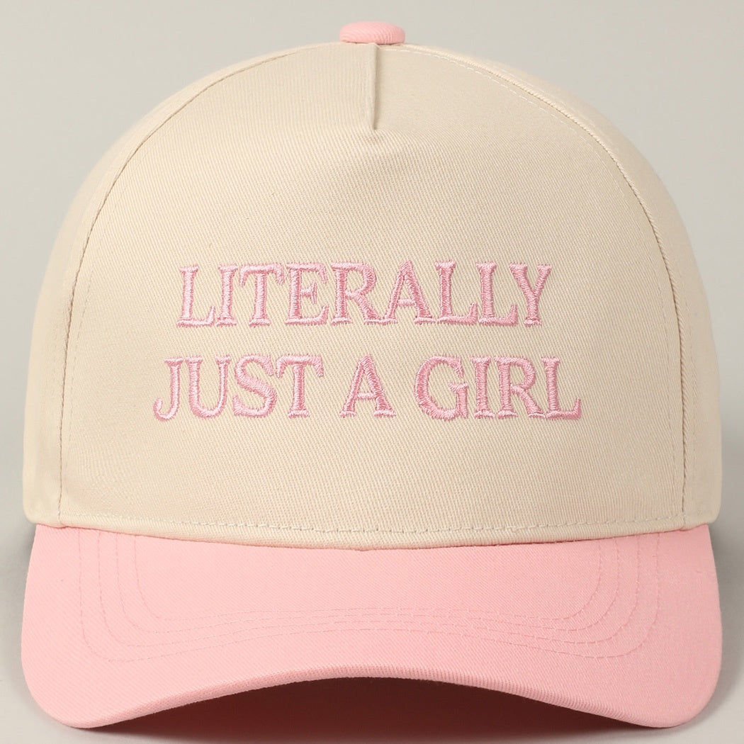 Literally Just A Girl Pink Embroidered Trucker Hat