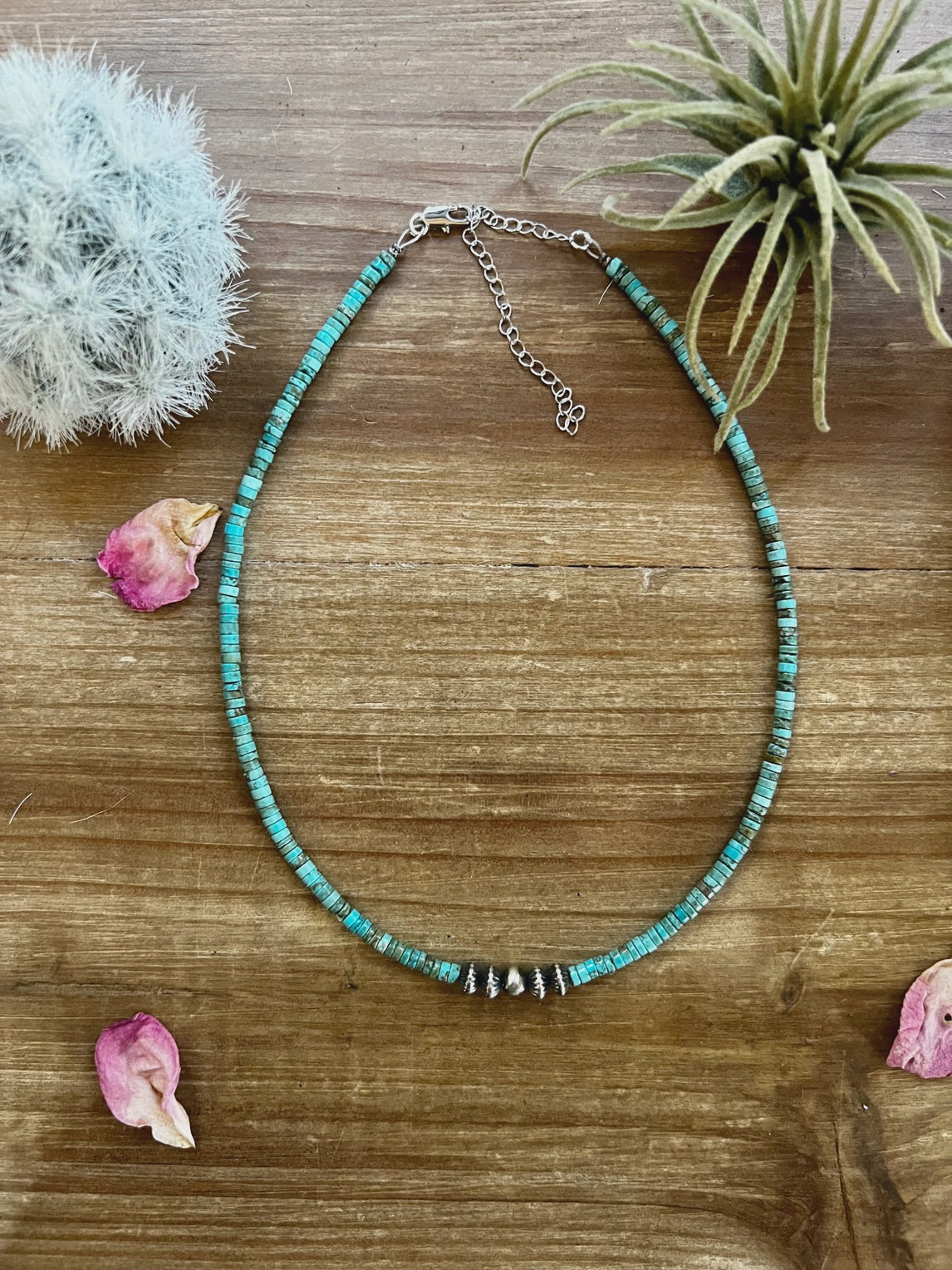 Sterling Silver Navajo Pearls Kingman Turquoise Necklace