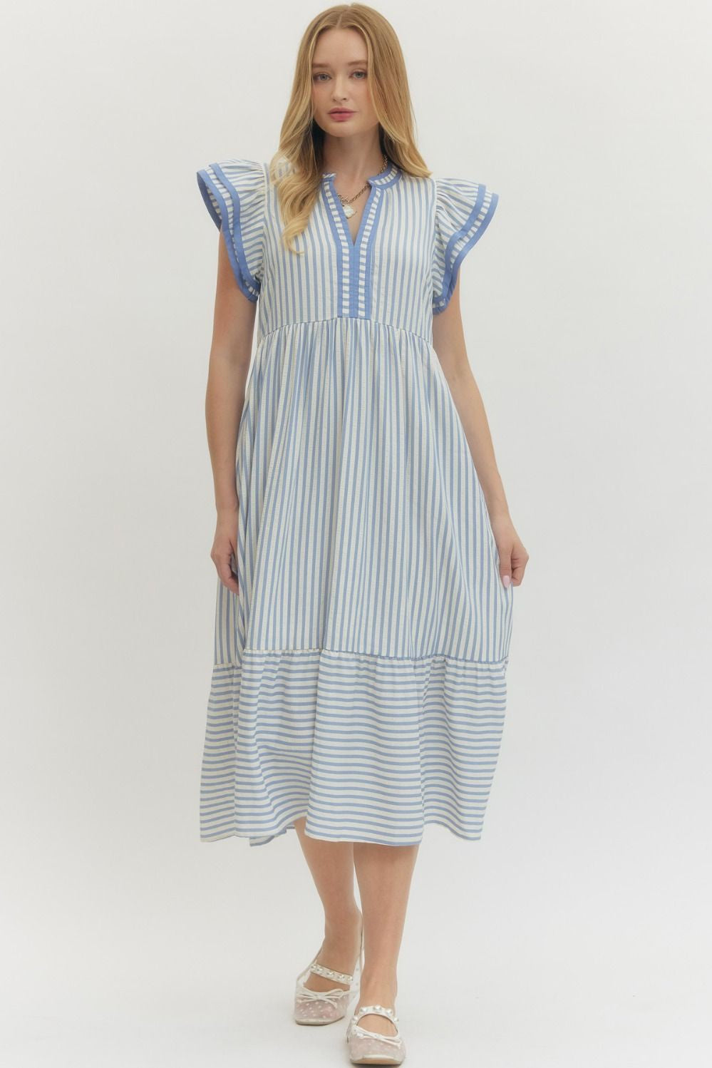 She Was Meant For You Blue Striped Mid Maxi