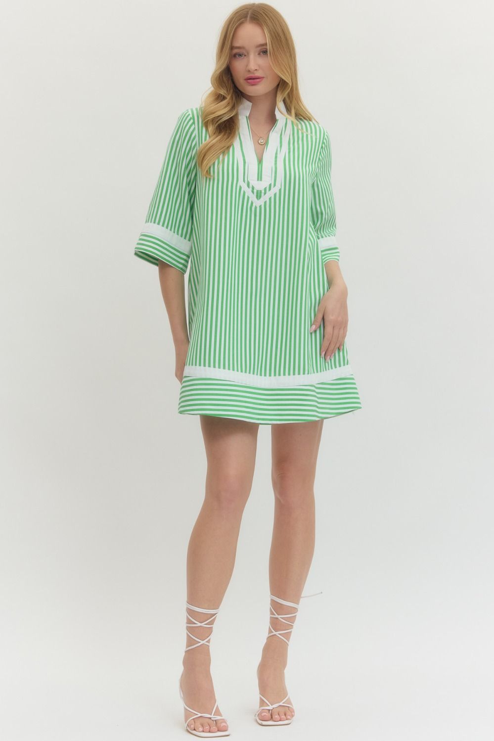 She Can & She Will Green Striped Dress