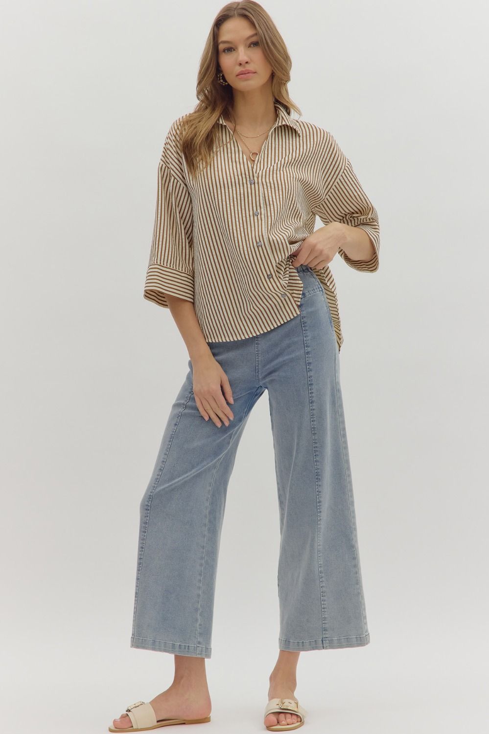 Bonfires & S'Mores Season Brown Striped Blouse