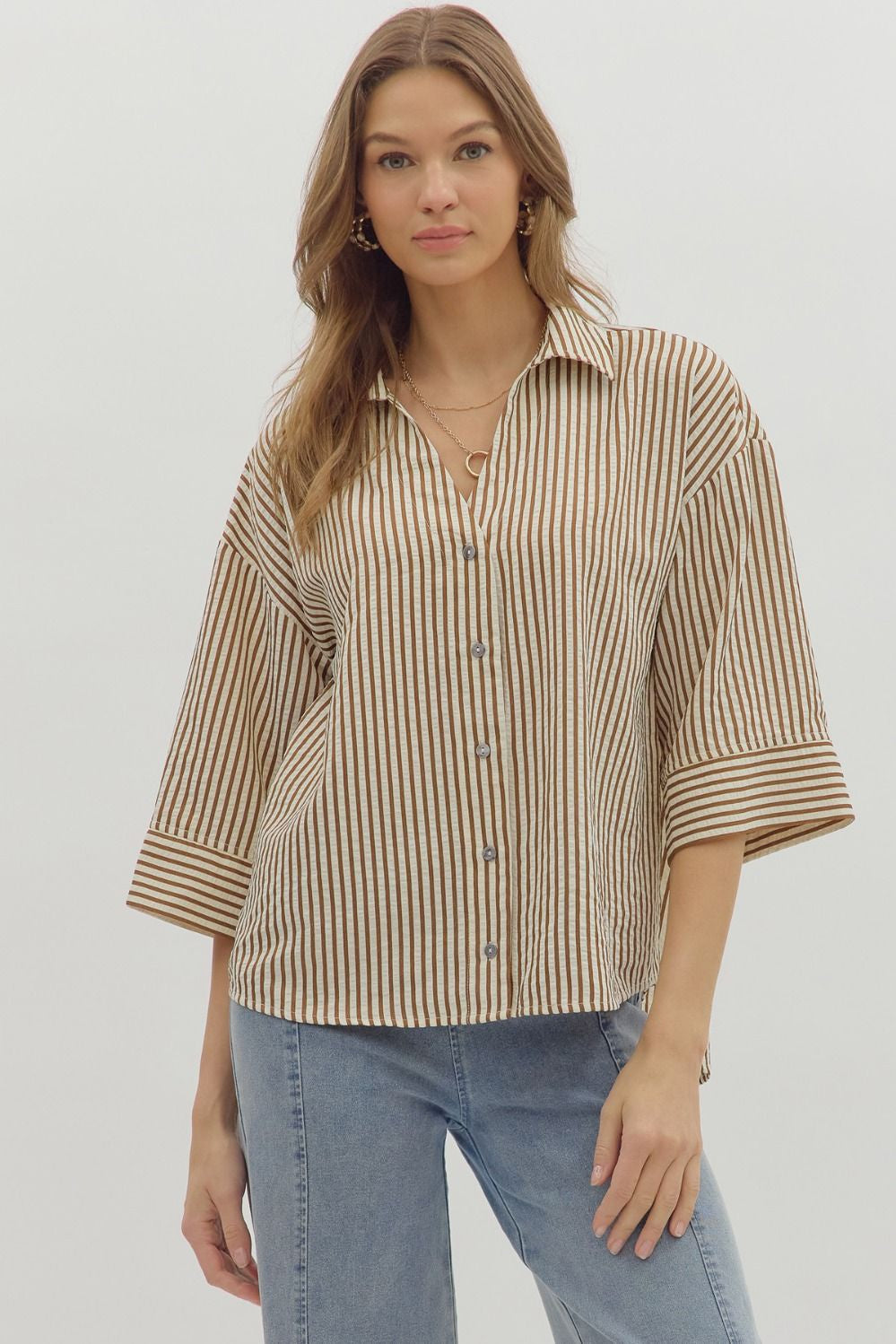 Bonfires & S'Mores Season Brown Striped Blouse