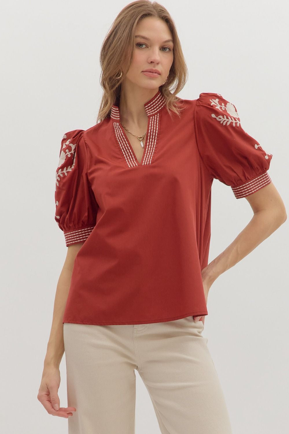Fine The Beauty Burgundy Embroidered Blouse