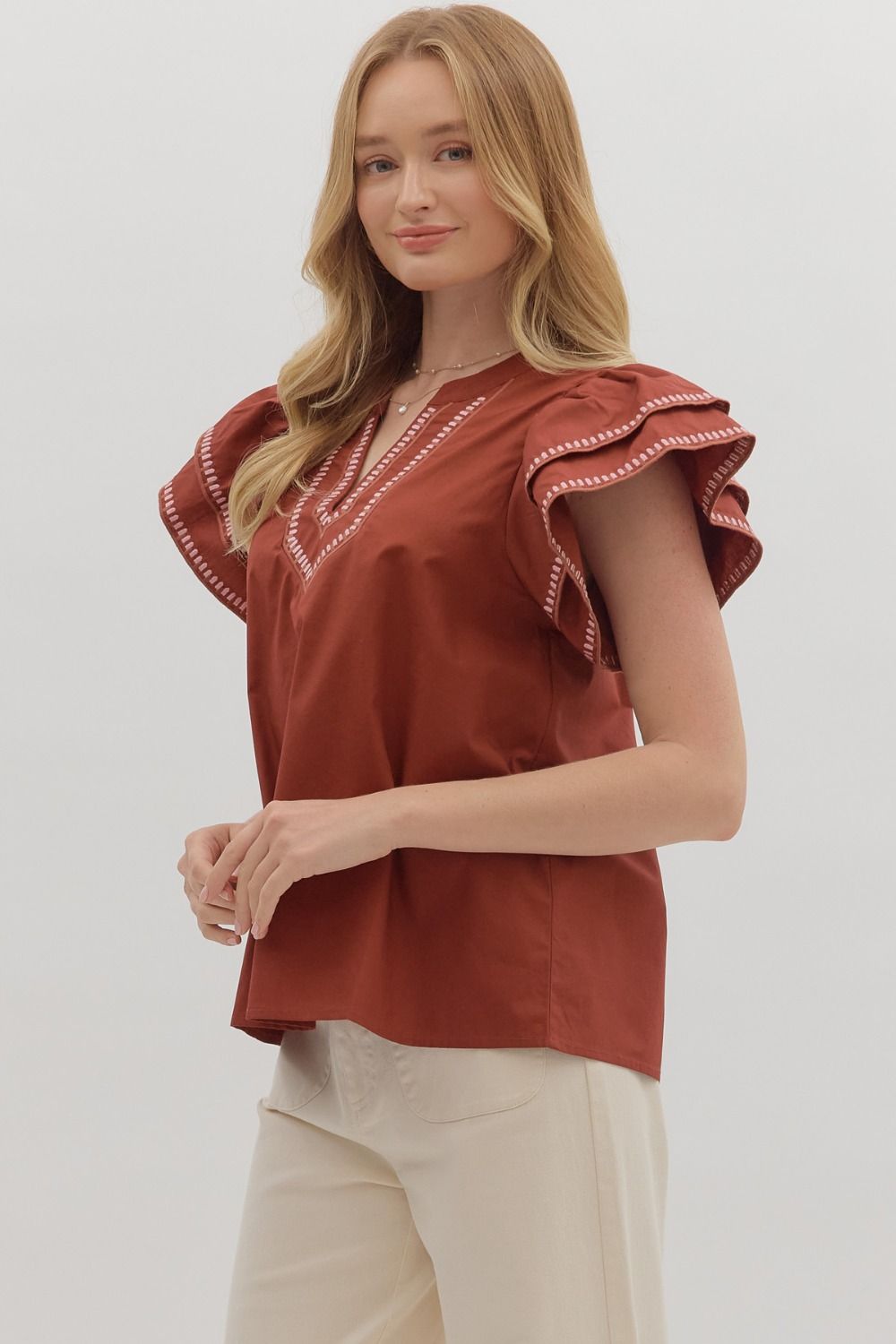 RESTOCK Autumn Skies & Pumpkin Pies Rust Blouse