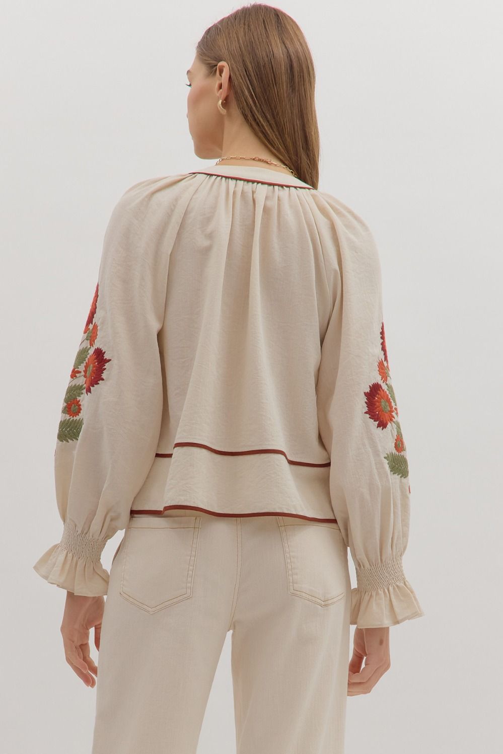 Find the Beauty In Everything Beige Floral Embroidered Blouse