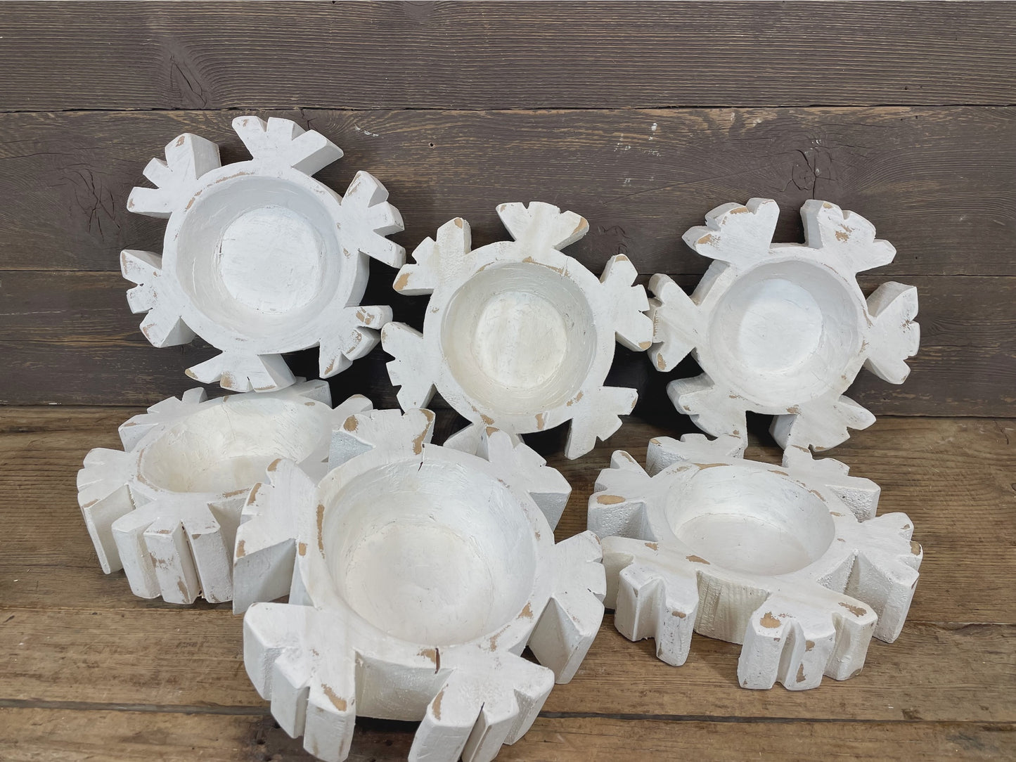 White Wooden Snowflake Bowl