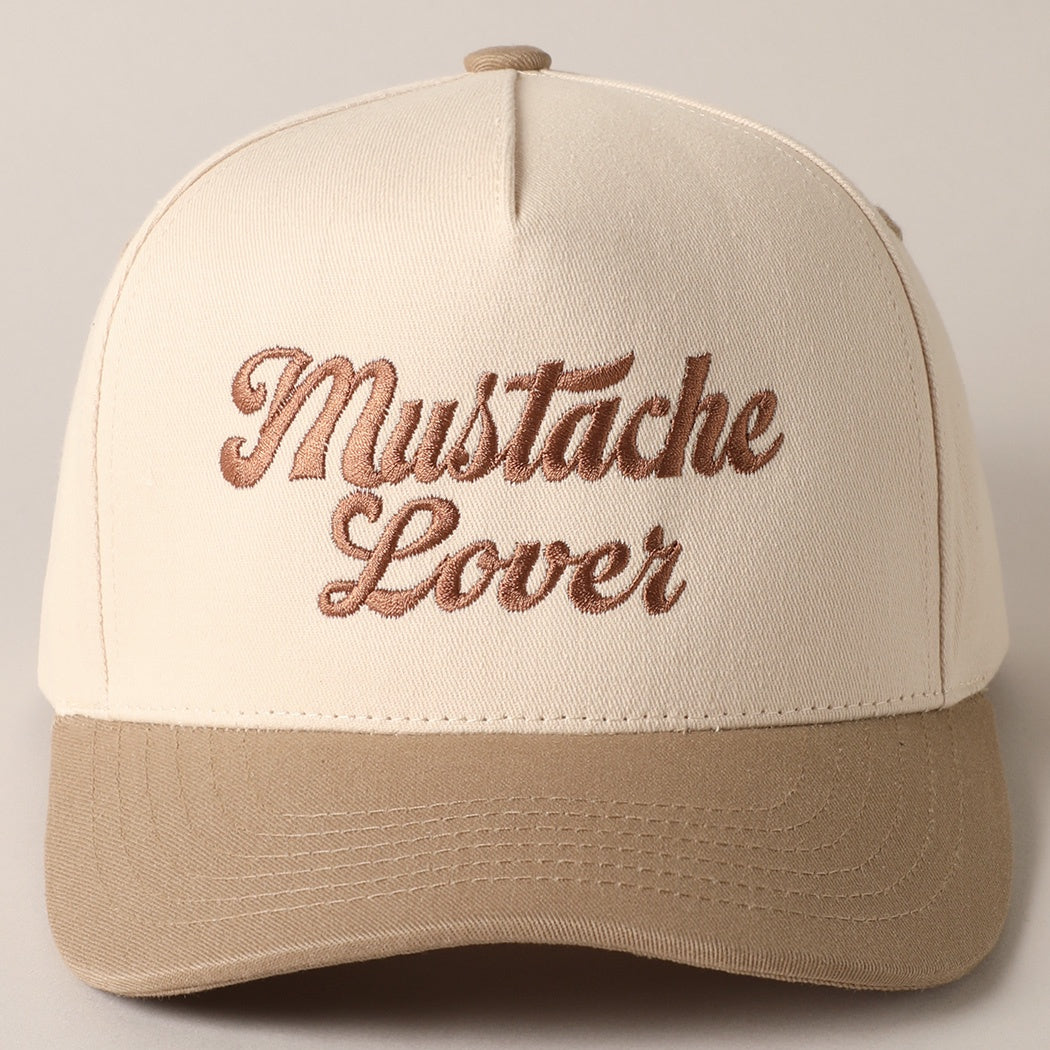 Mustache Lover Beige Embroidered Trucker Hat