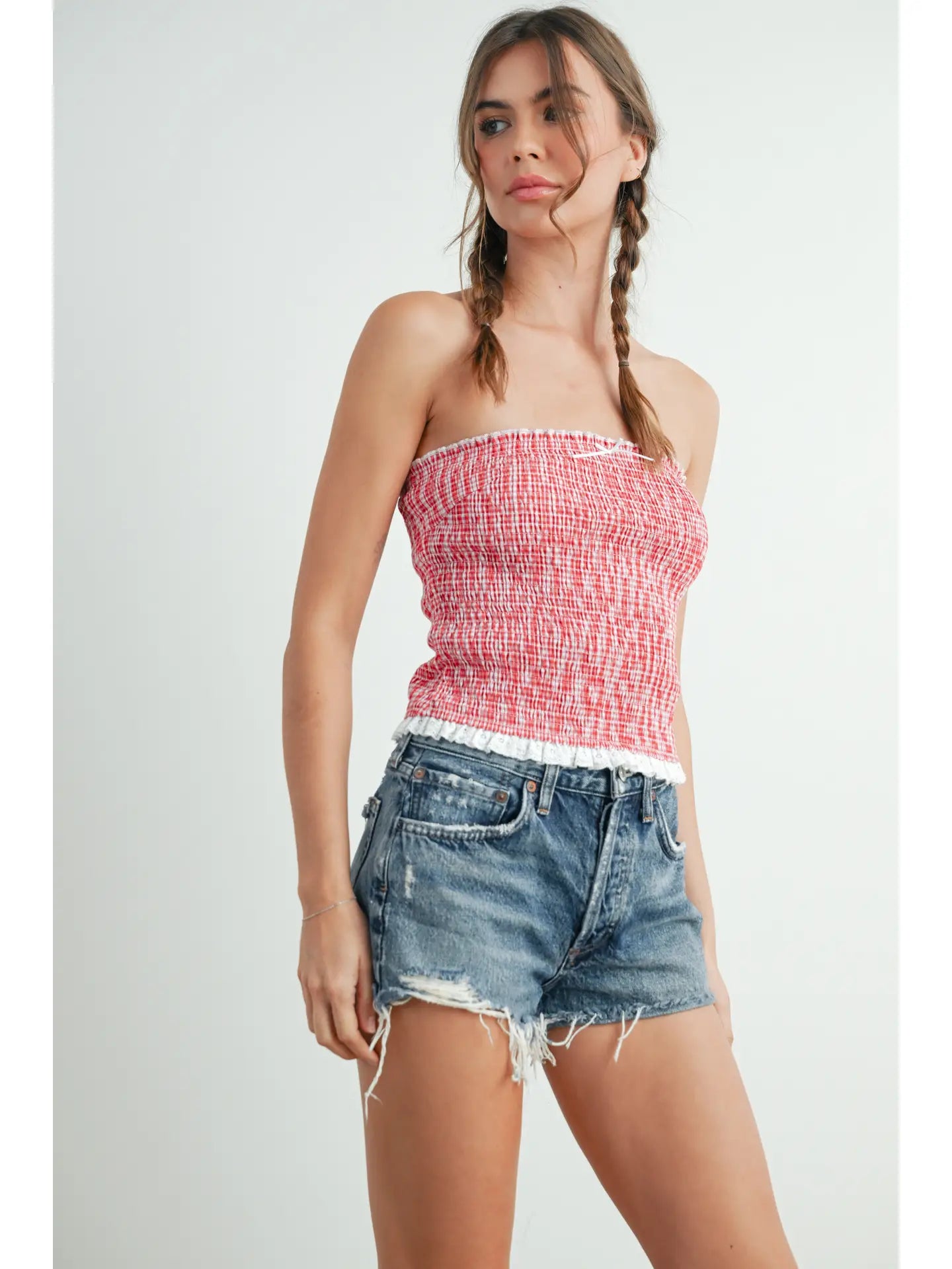 Let Freedom Ring Red Striped Strapless Top