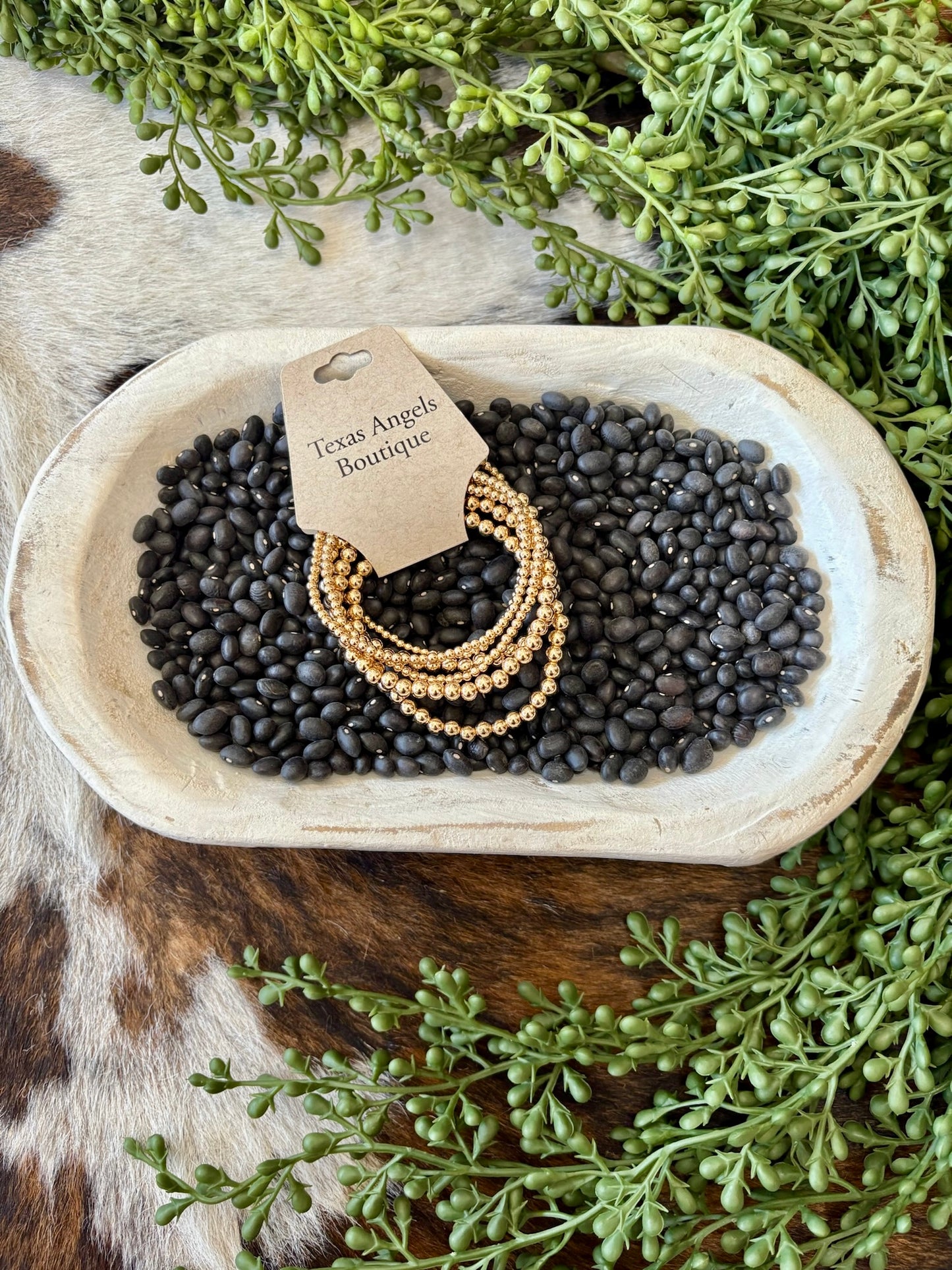 Gold Beaded Stretchy Bracelet Set 