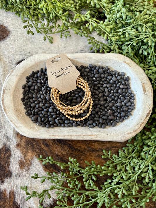 Gold Beaded Stretchy Bracelet Set 