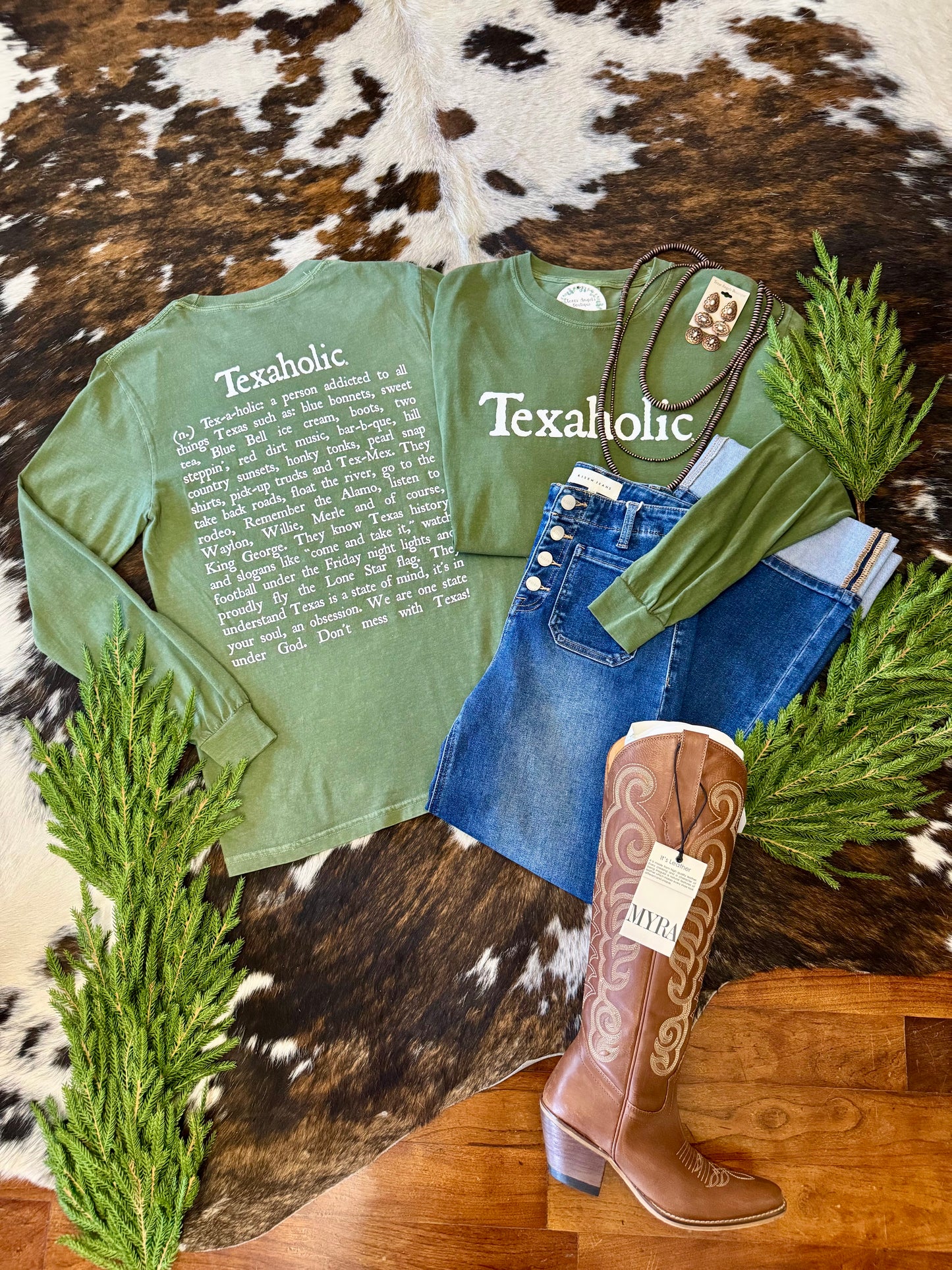 Olive Texaholic Long Sleeve Graphic Tee