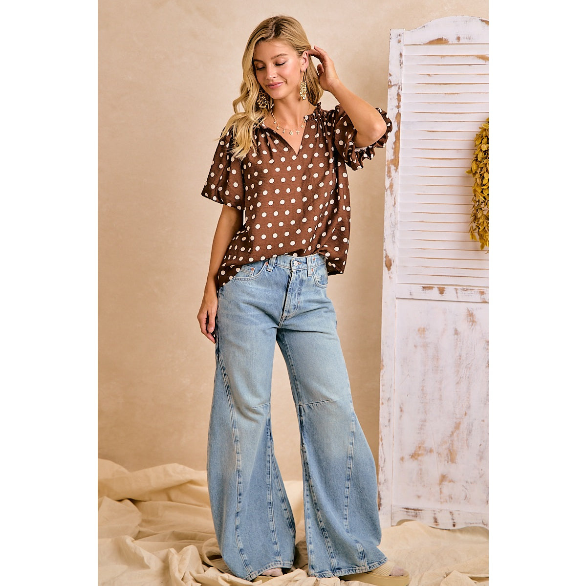 Better Luck Next Time Brown Polka Dot Blouse