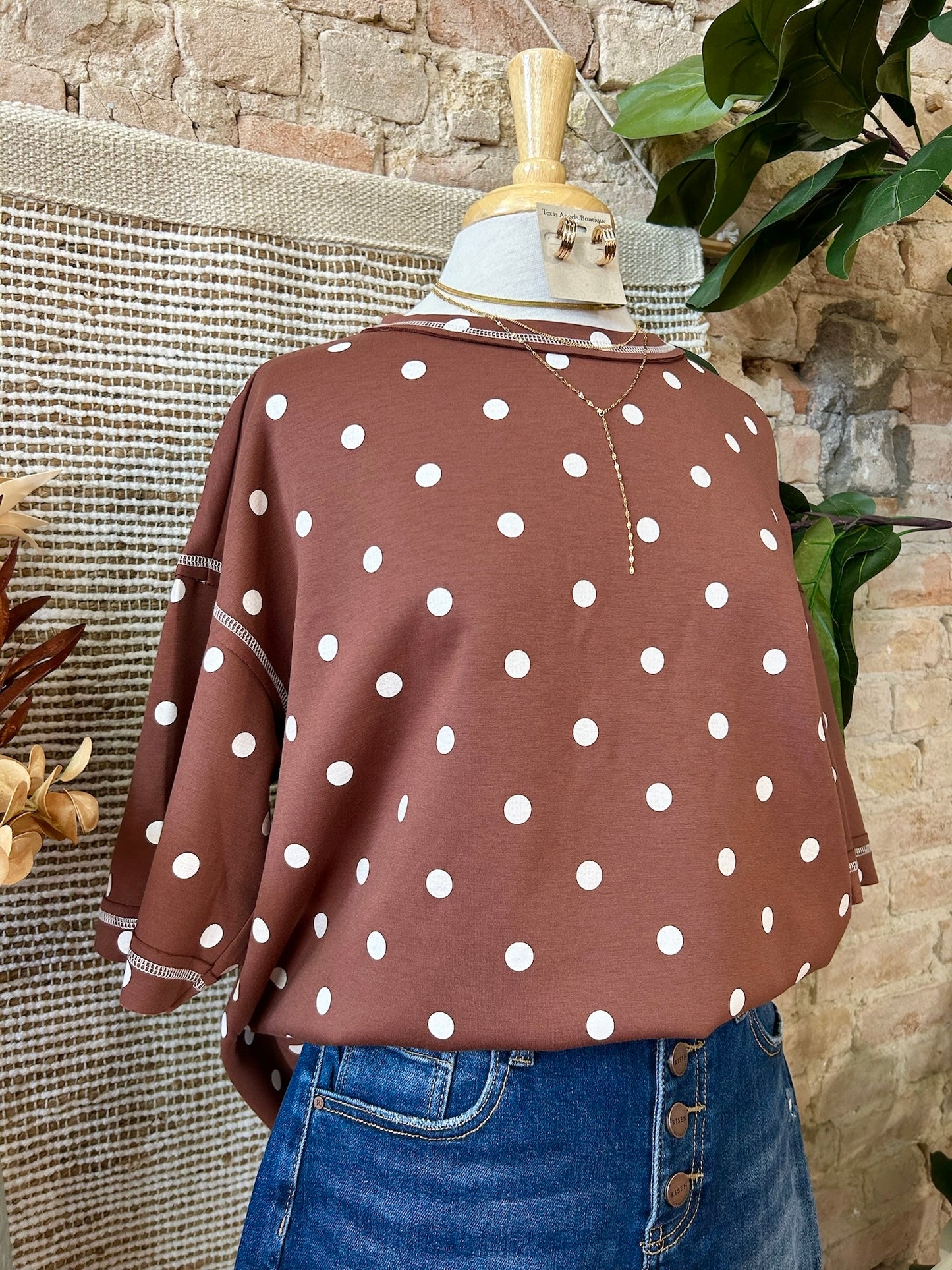 Point Me In The Right Direction Brown Polka Dot Lounge Top