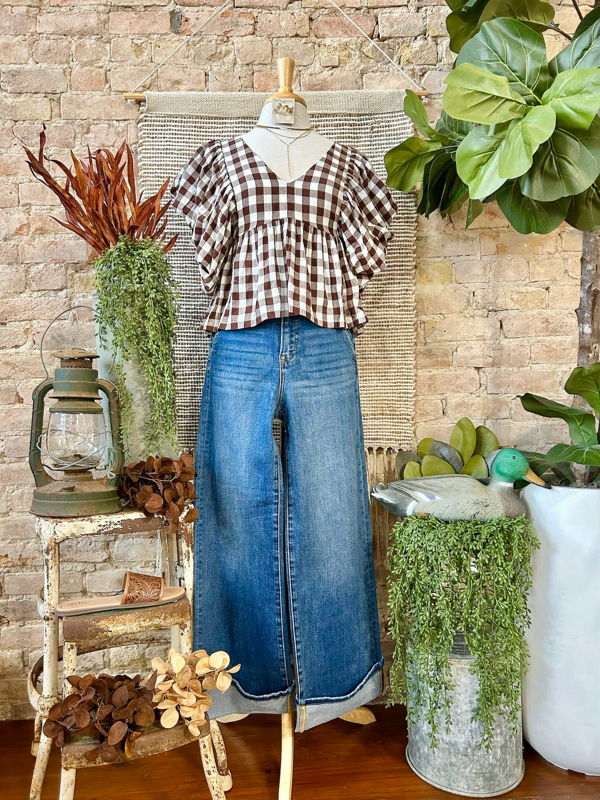 Bringing Back Memories Brown Gingham Blouse