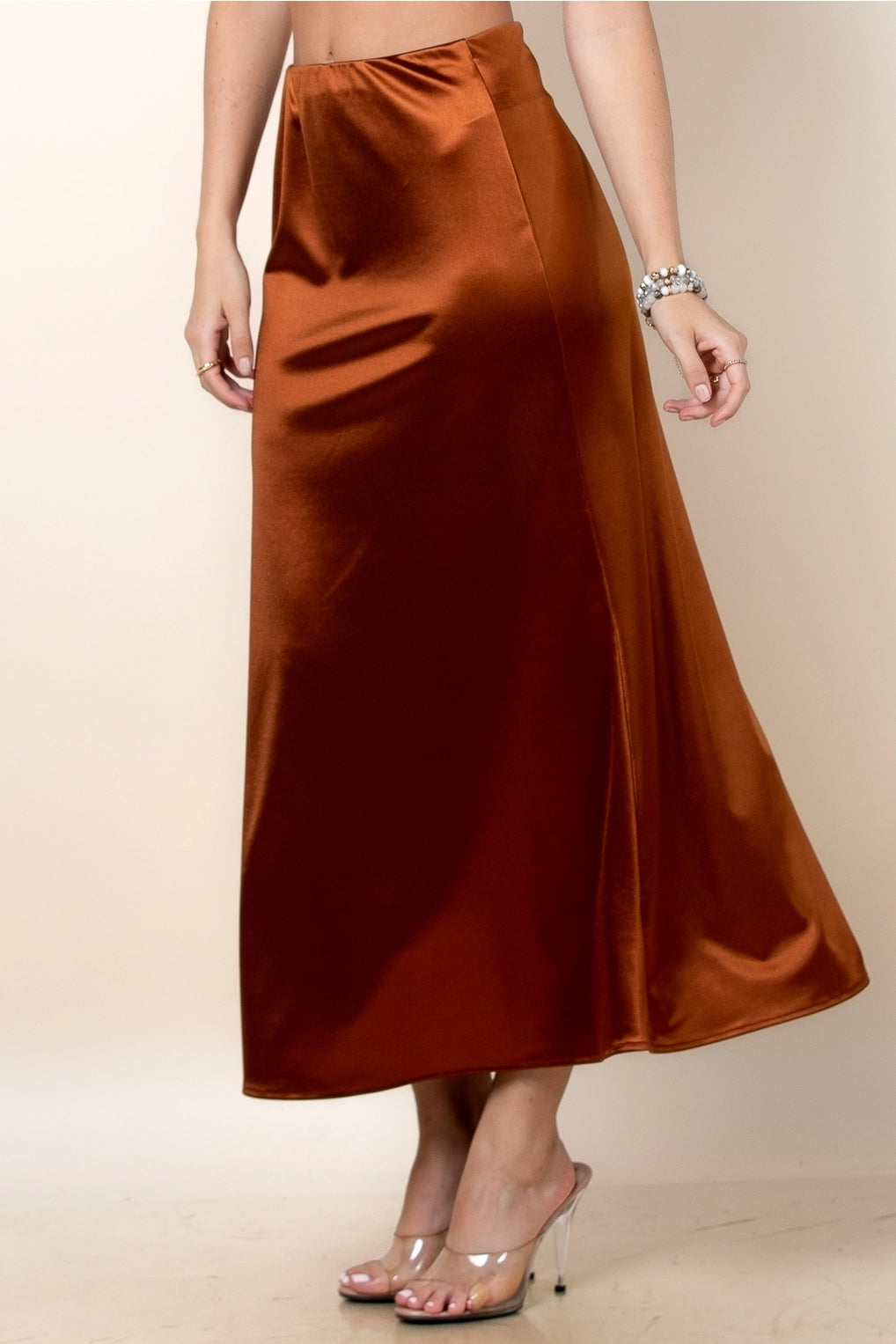 RESTOCK Saturday Night Burnt Orange Satin Skirt