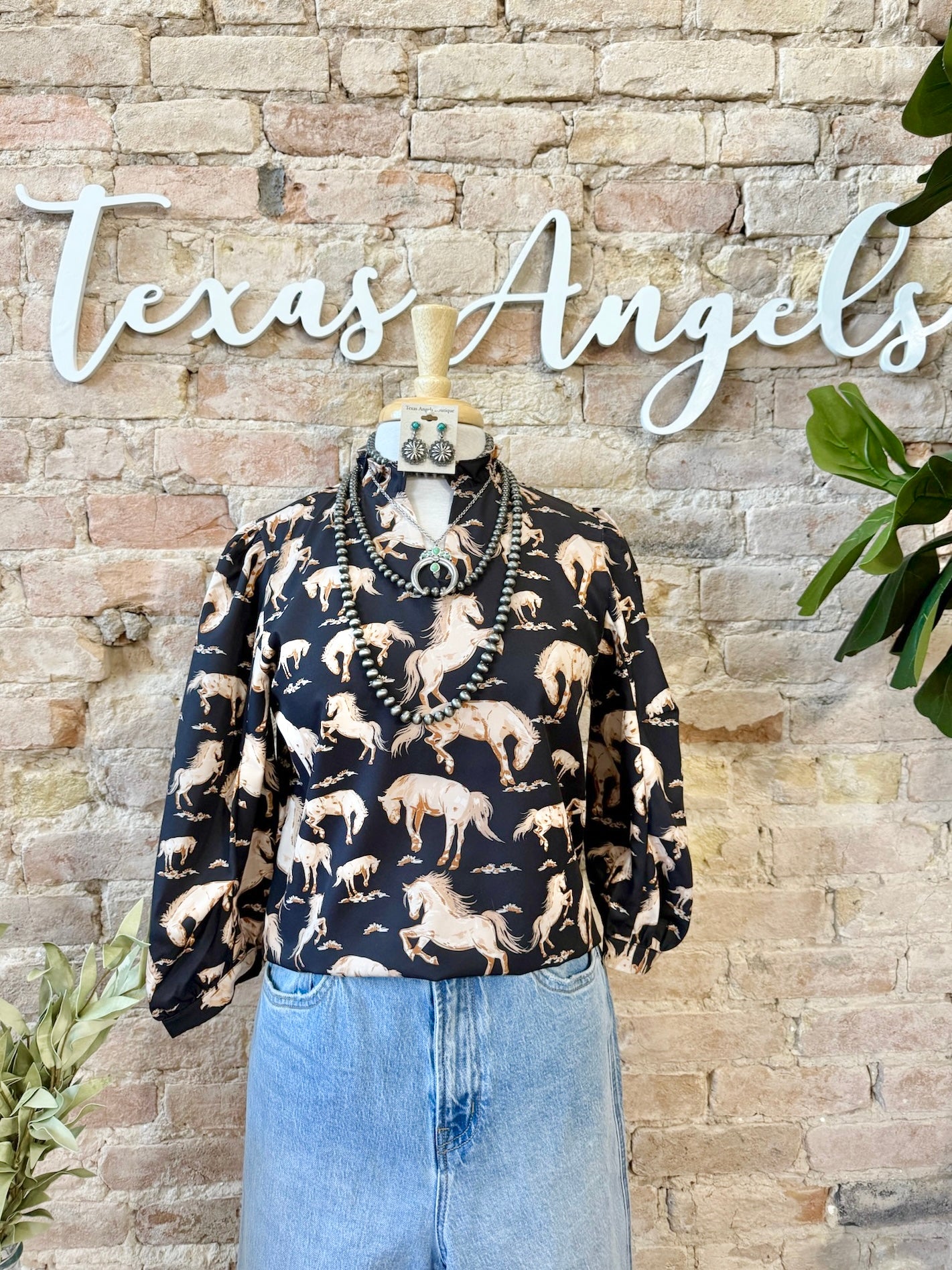 Out In The Country Black Horse Blouse