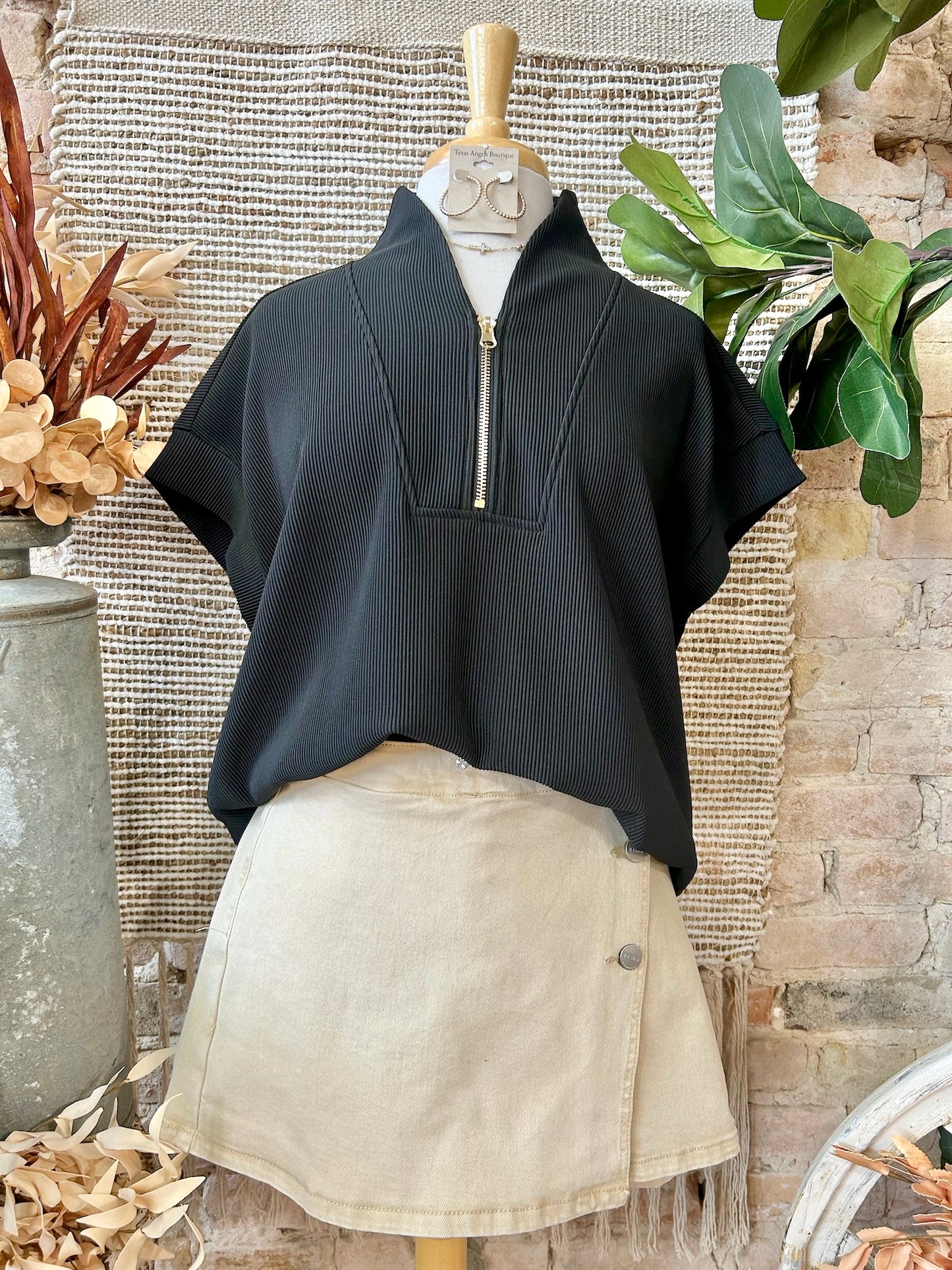 Just A Matter Of Time Black Zip Up Top