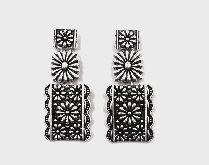 Silver Flower Concho Earrings