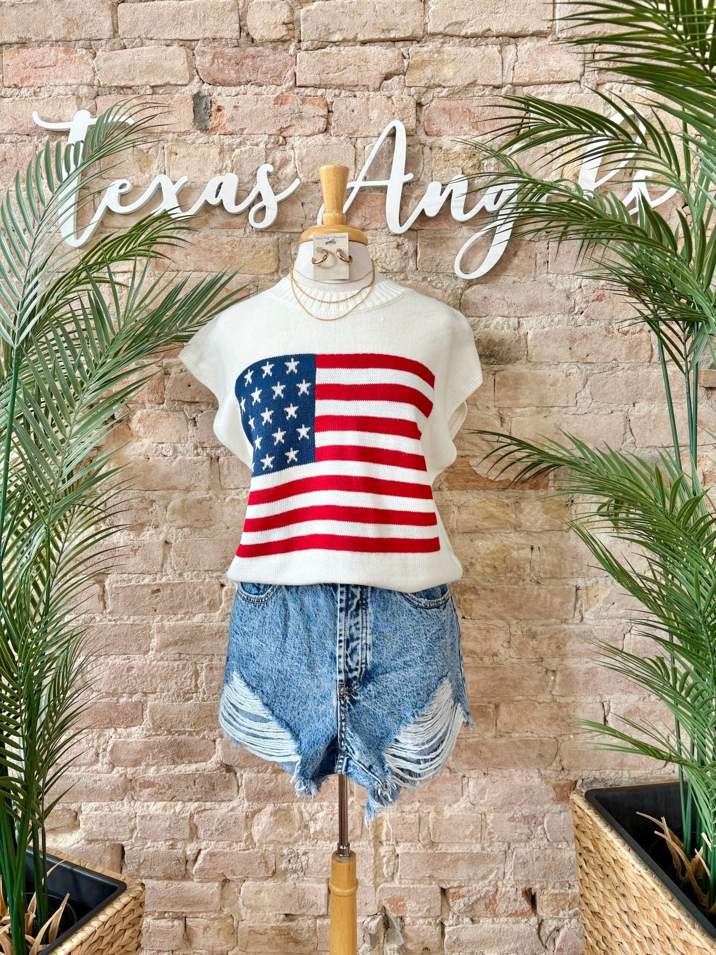 When The Stars Come Out White USA Flag Knit Top