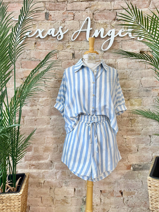 Seagulls & Sunsets Blue Striped Blouse