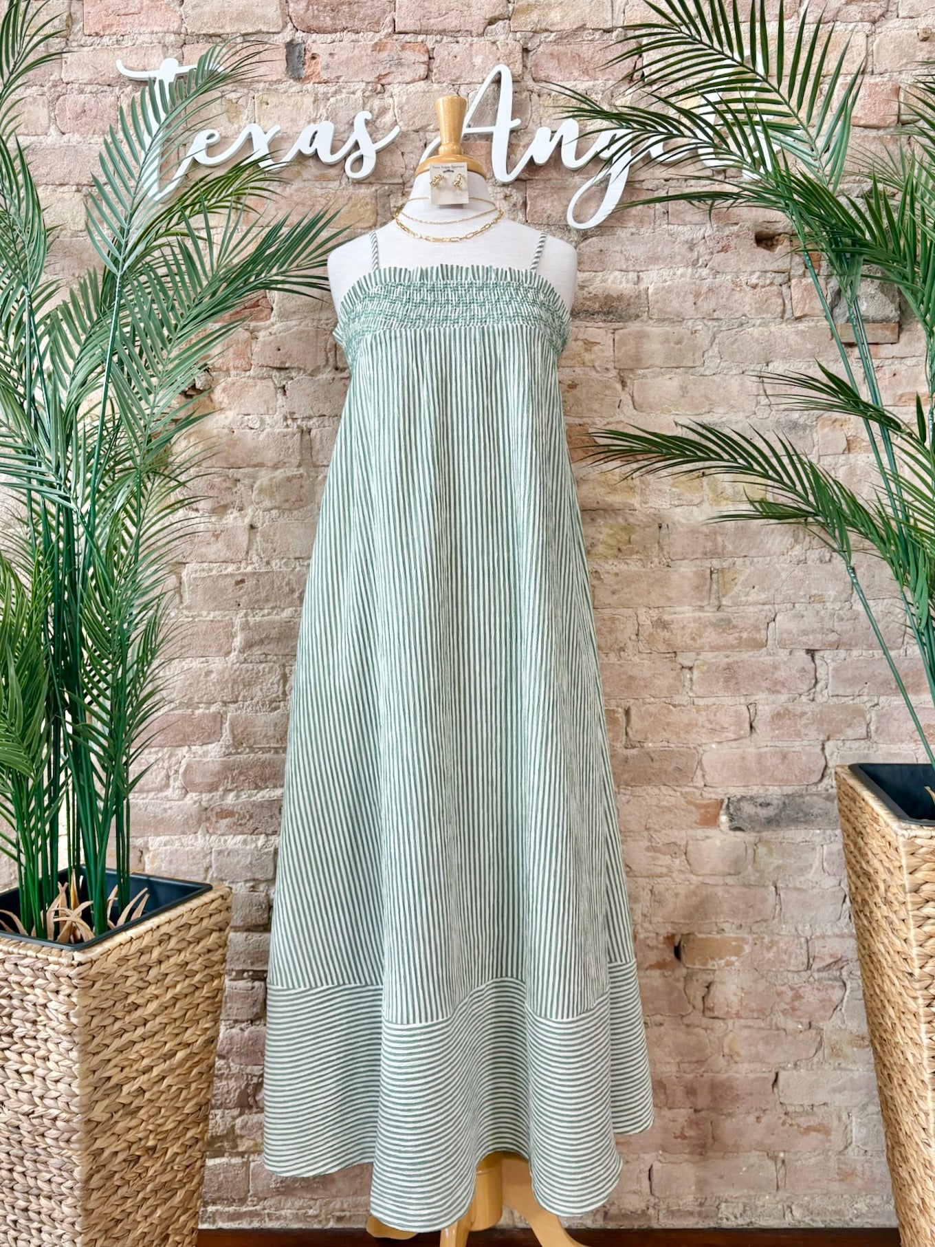 Toes In The Sand Green Striped Maxi Dress