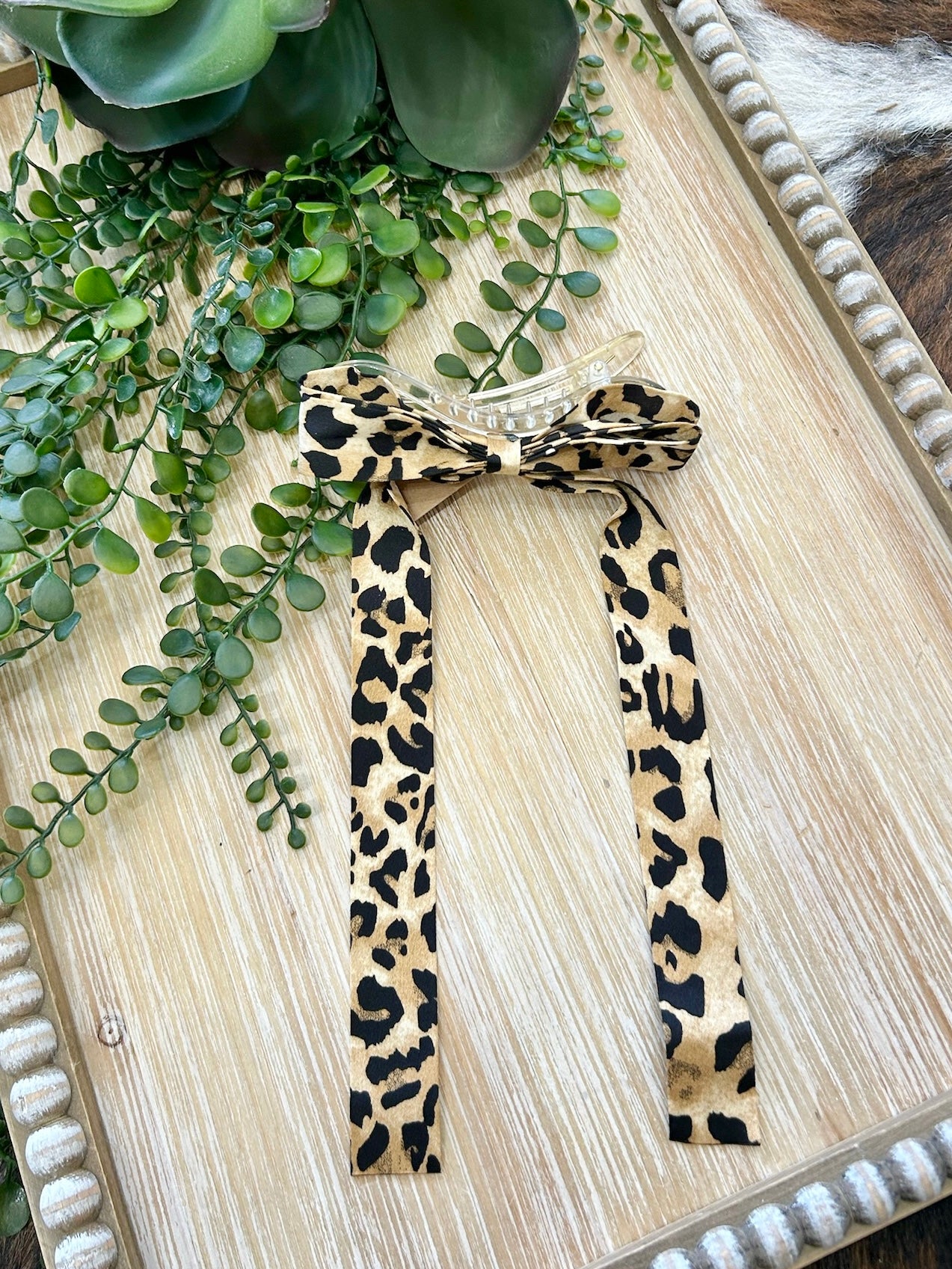 Light Brown Leopard Print Bow Hair Clip