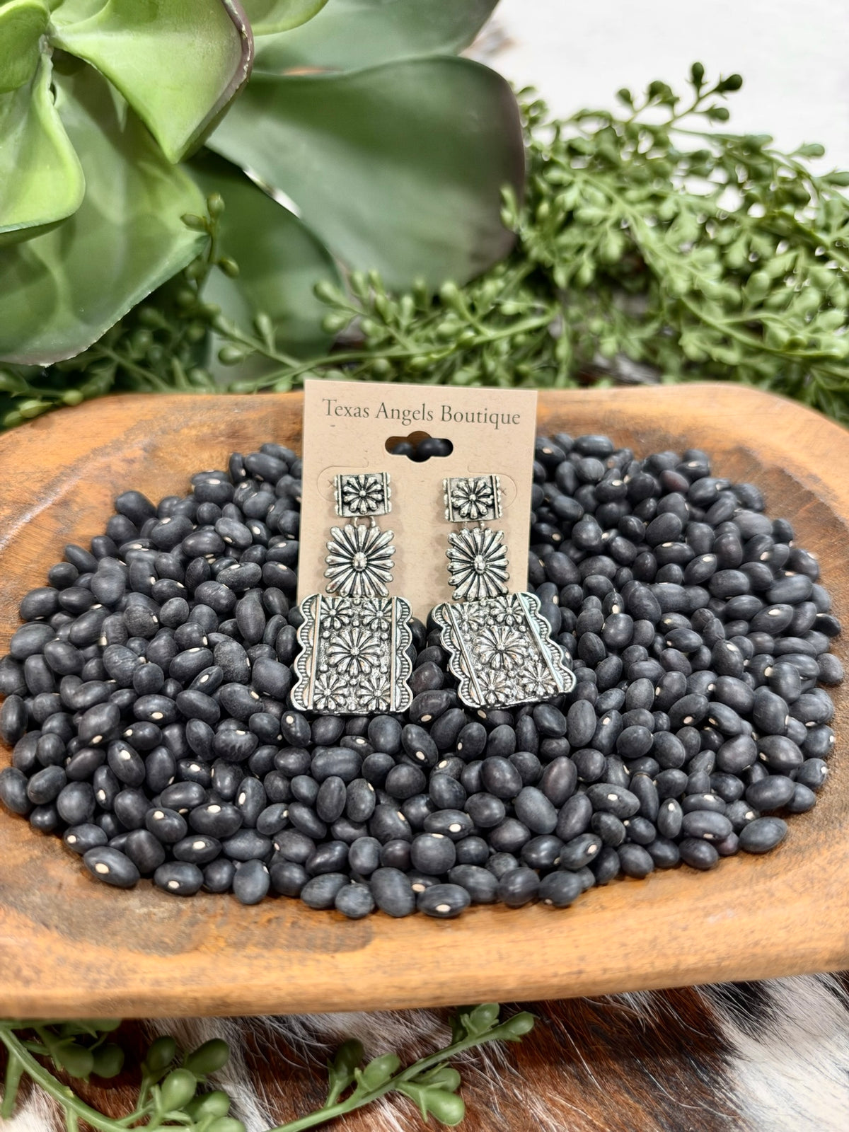 Silver Flower Concho Earrings