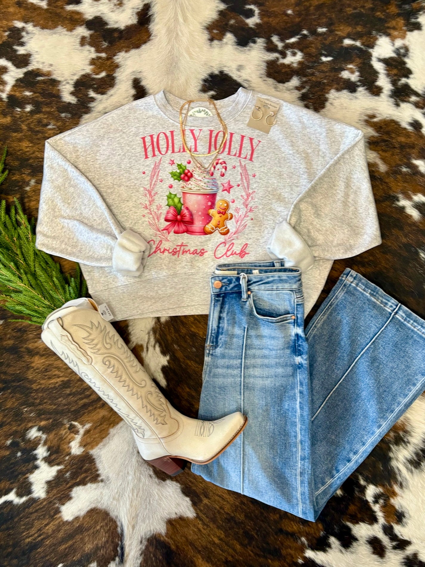 50% Off - Holly Jolly Christmas Club Grey Cropped Sweatshirt
