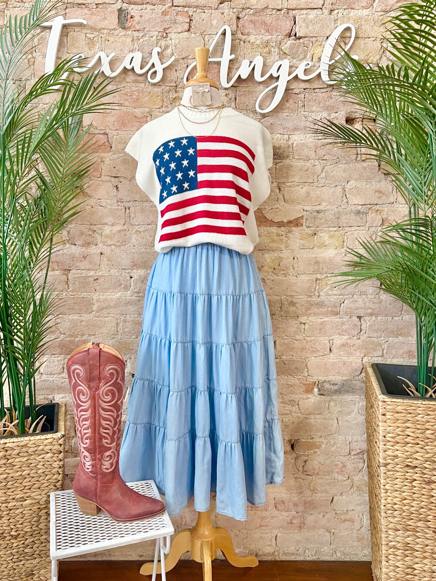 When The Stars Come Out White USA Flag Knit Top