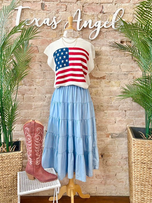 When The Stars Come Out White USA Flag Knit Top